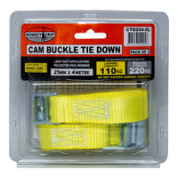 MONKEY GRIP Cam Buckle Tie Down 110KG Capacity 25mm x 4m Webbing (2pce)