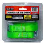 MONKEY GRIP Cam Buckle Tie Down 340KG Capacity 25mm x 4m Webbing (2pce)