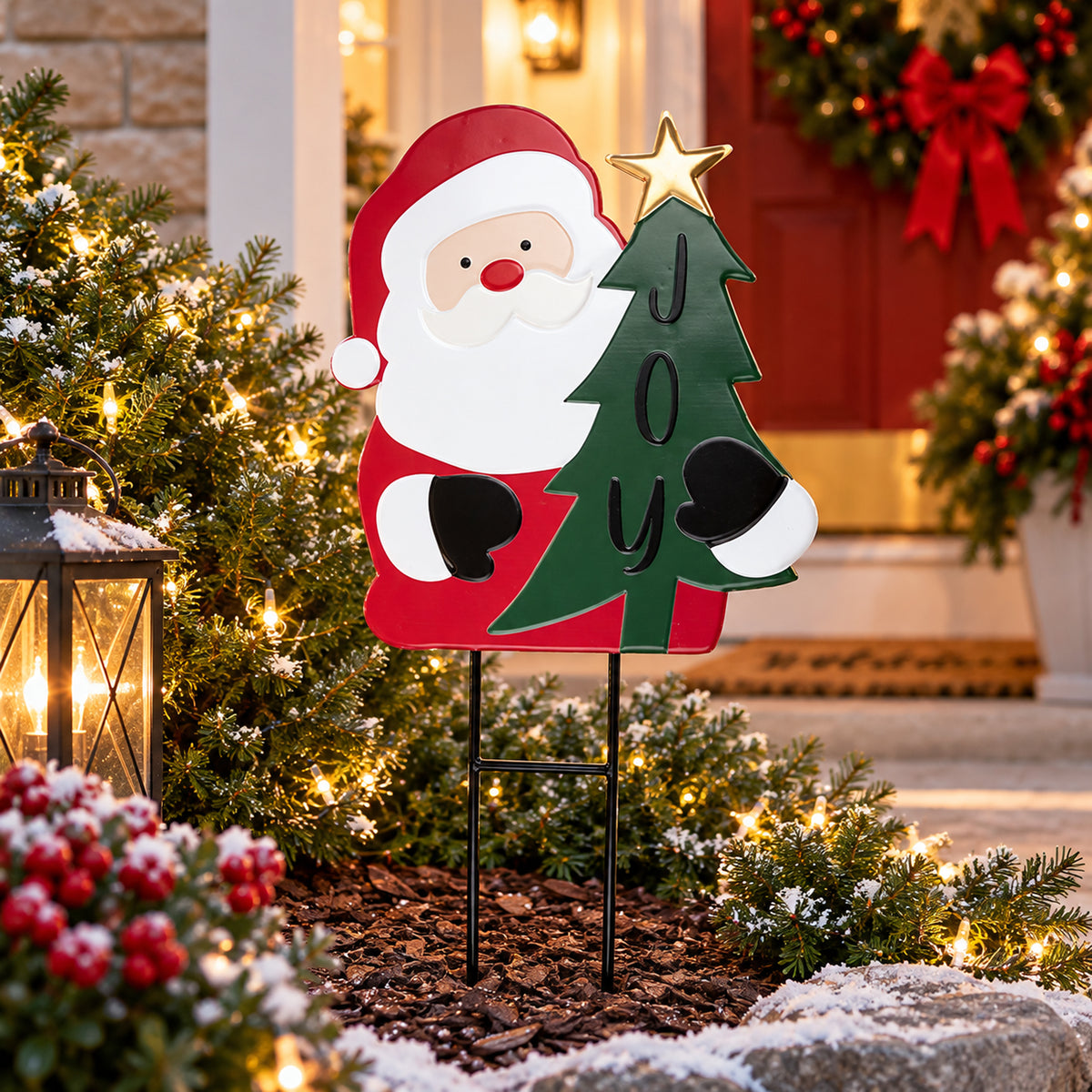 Decoration Garden Stake Xmas Metal Santa