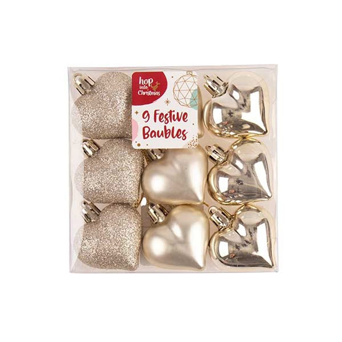 Decoration Xmas Bauble 9pk Heart