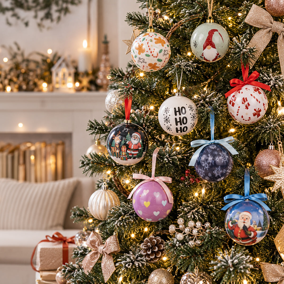 Christmas Bauble w Print Decoration 7.5cm