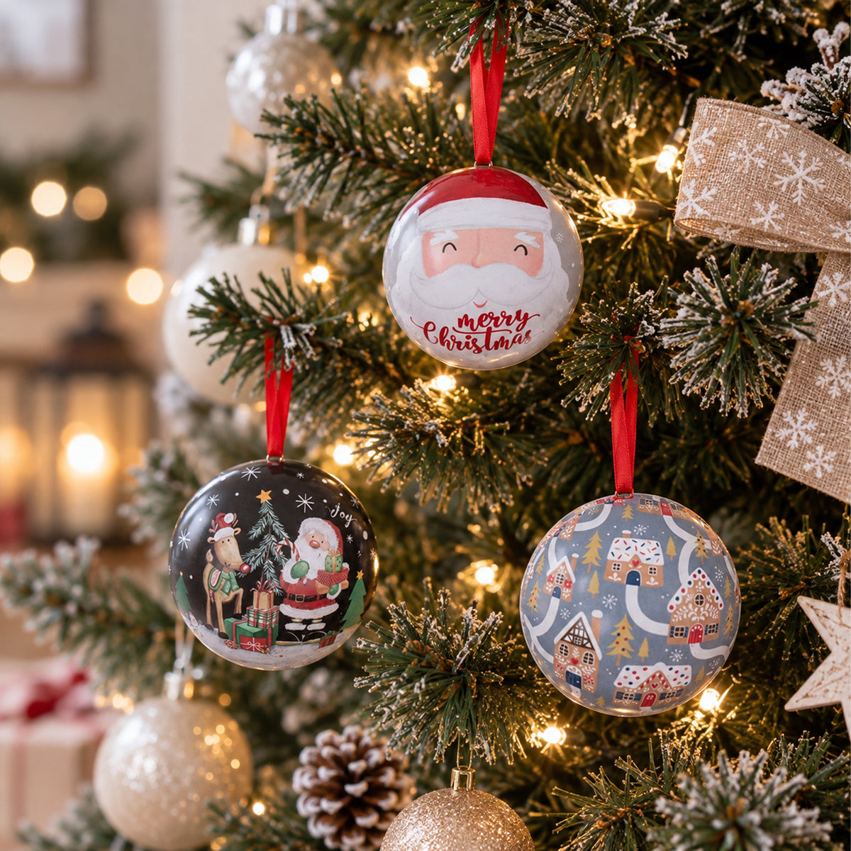 Christmas Bauble Tin Fillable Ornaments Decoration Assorted