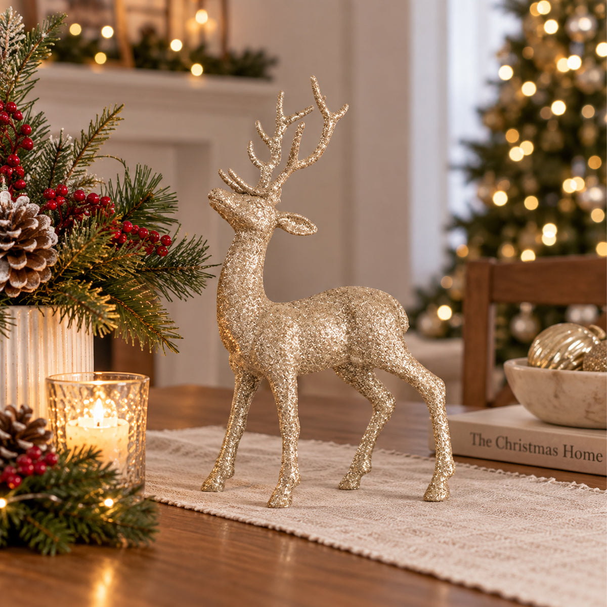 Decoration Xmas Table Tinsel Reindeer Champagne
