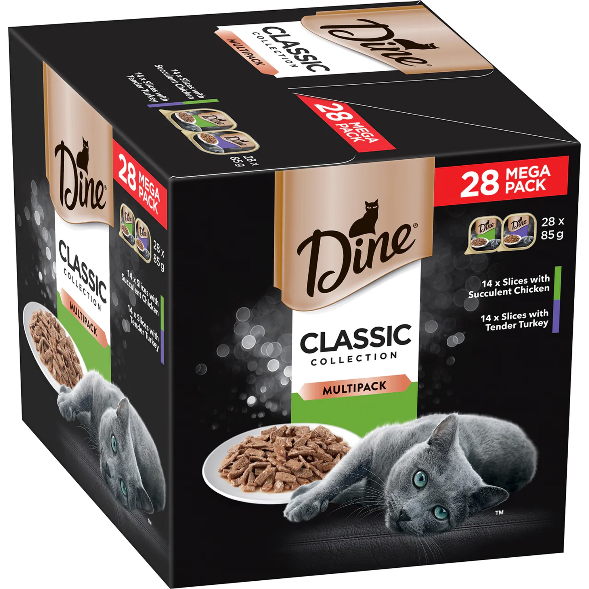 Dine Classic Chicken with Tender Turkey in Gravy Wet Cat Food 28 x 85g
