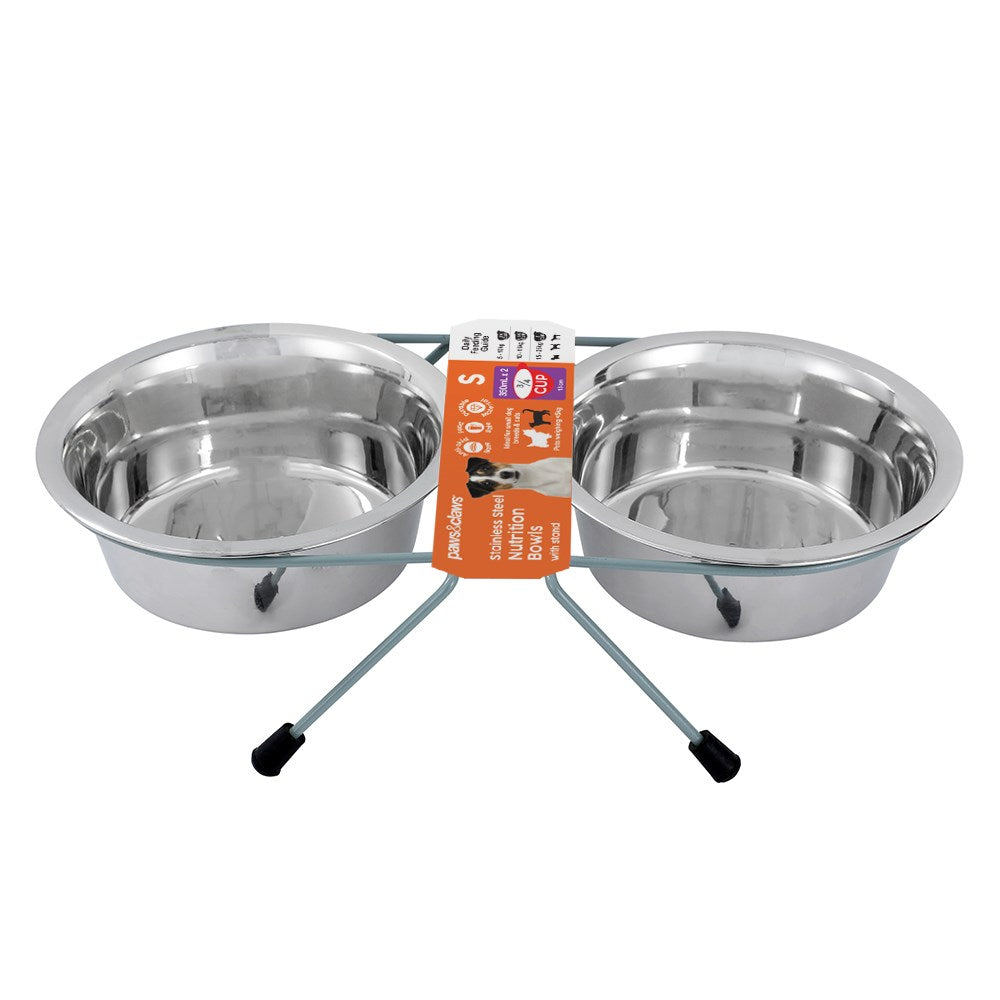 Double Stainless Steel Pet Bowl with Stand – 350ml / 750ml