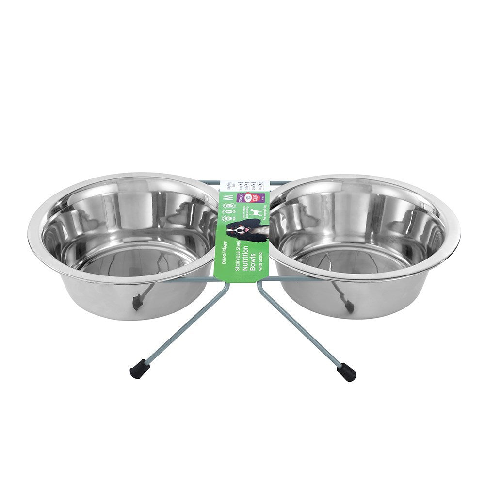 Double Stainless Steel Pet Bowl with Stand – 350ml / 750ml