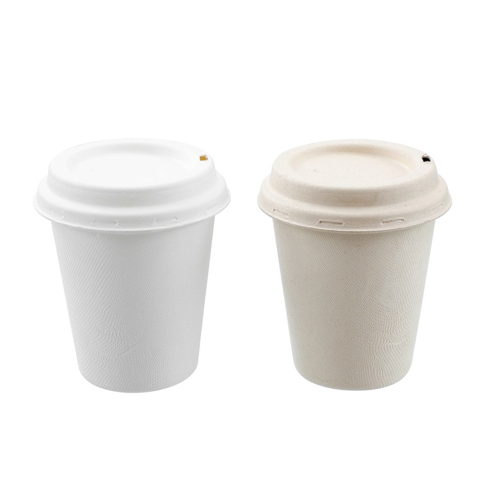 Eco Sugarcane Coffee Cups with Lids – 350ml (12 Pack)