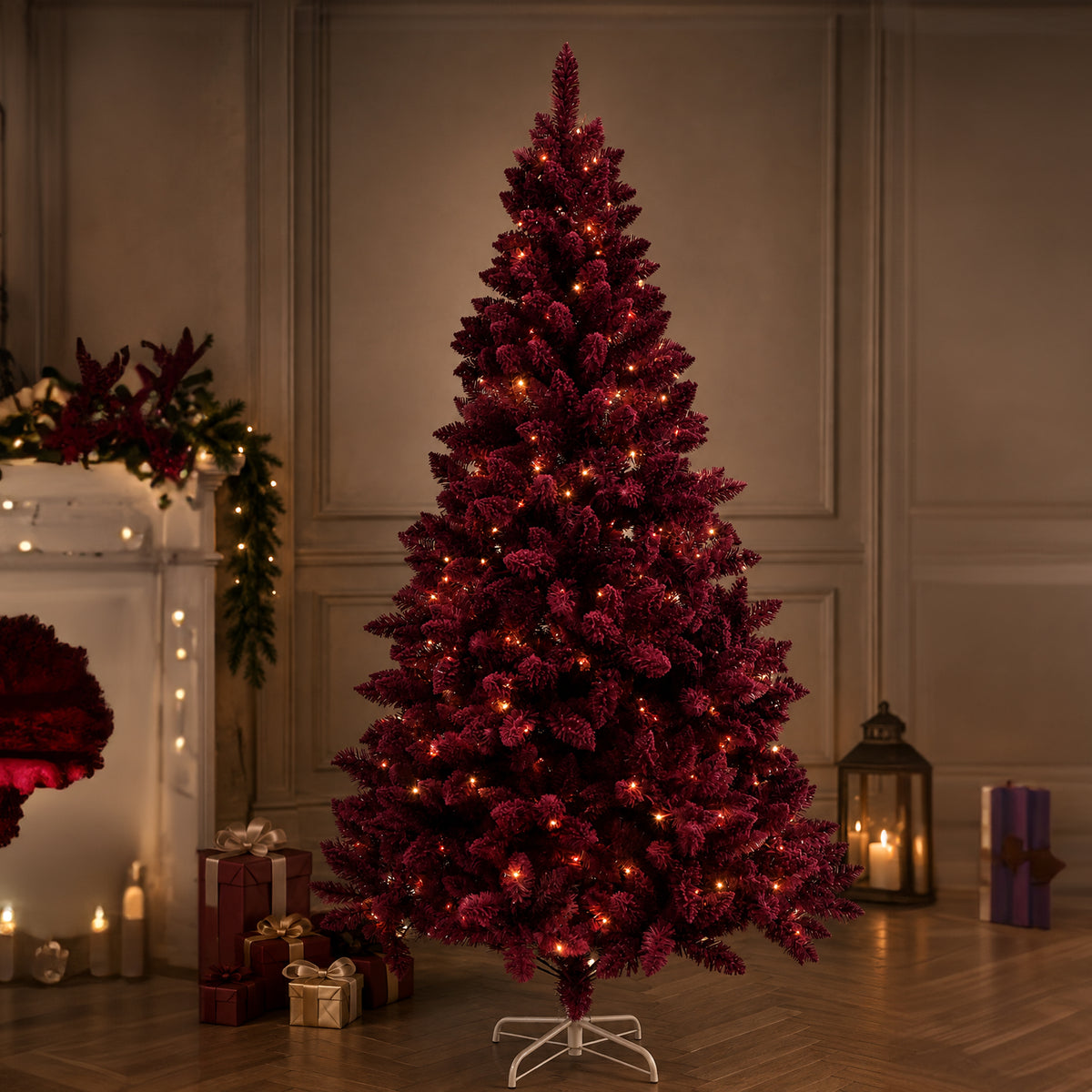 Flocked Bordeaux Tree 210cm Pre-Lit