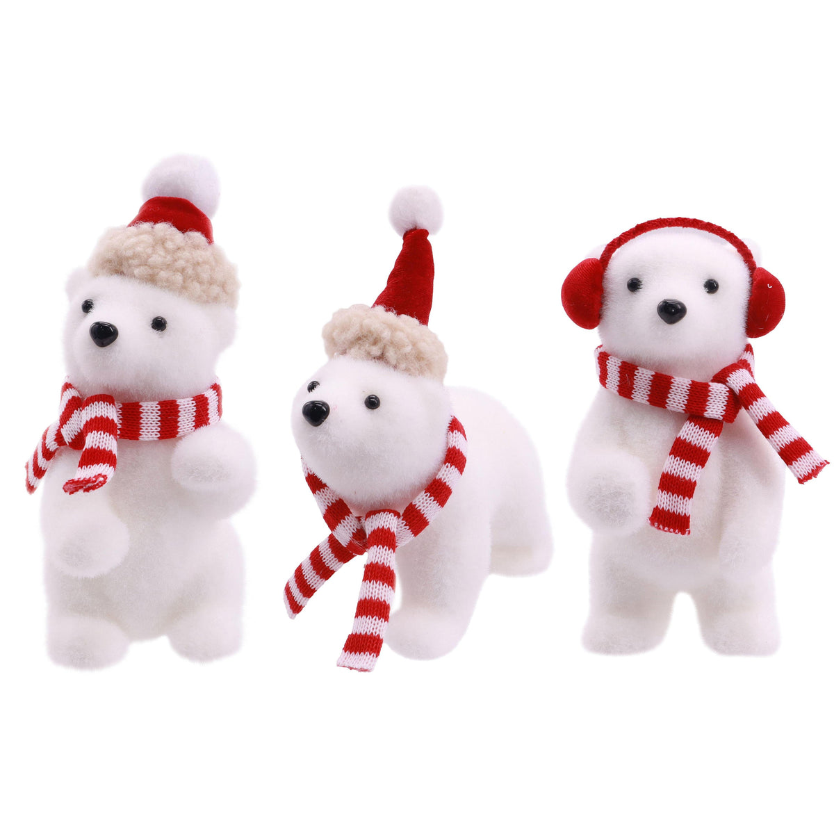 Flocked Polar Bear Cub with Scarf Assorted