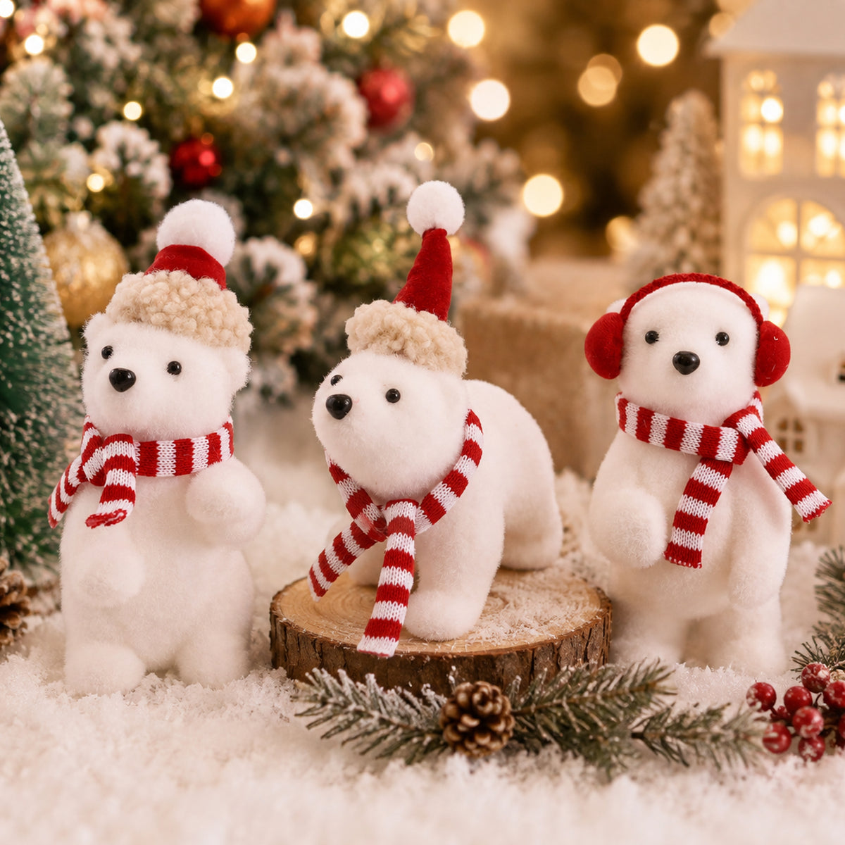 Flocked Polar Bear Cub with Scarf Assorted