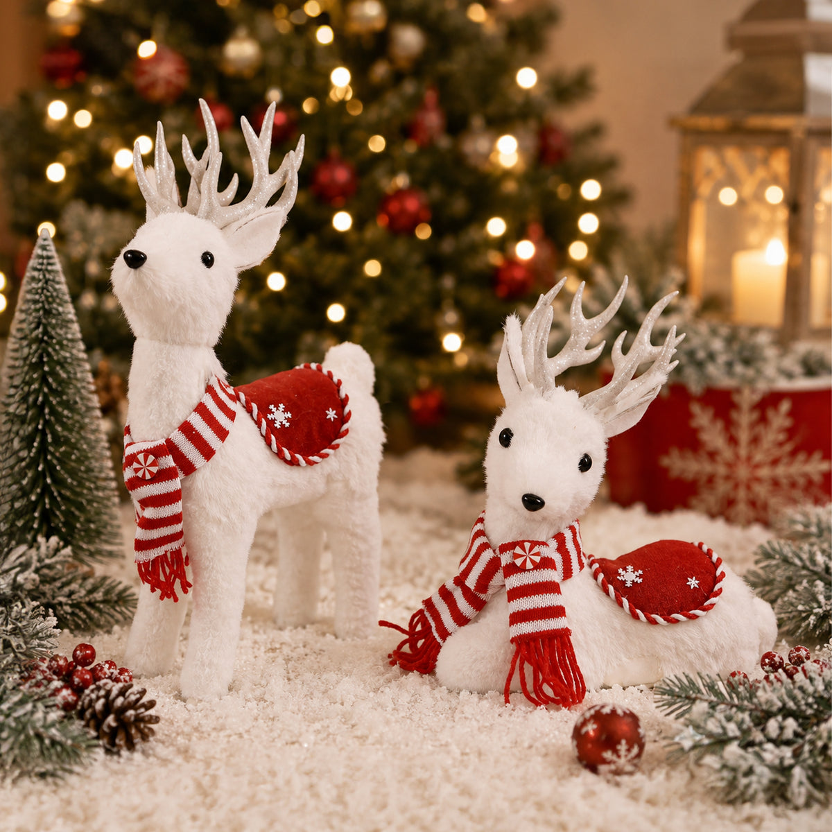 Flocked Reindeer with Scarf Assorted