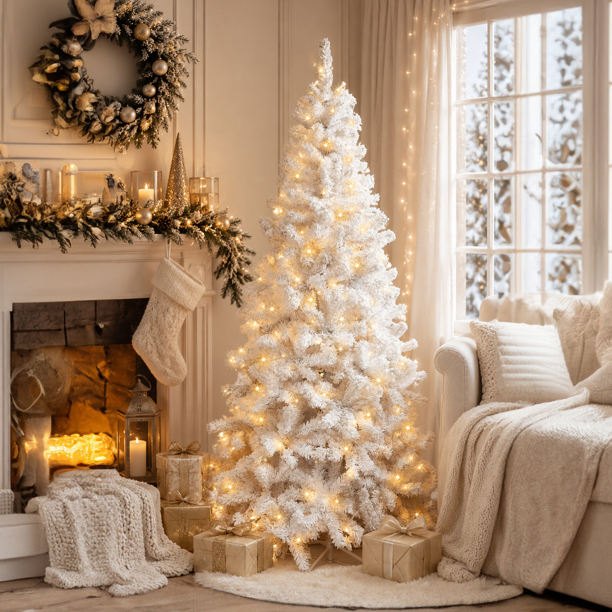 Flocked Tree 210cm Pre-Lit - White