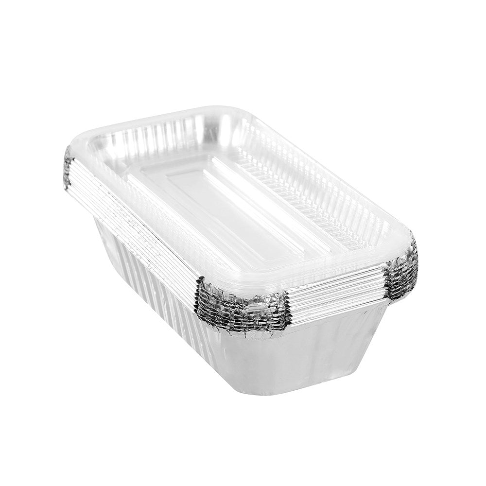 Foil Trays with Plastic Lids – 20 × 11 × 5cm (10 Pack)