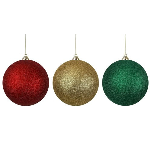 Glitter Bauble Red, Gold, Green 14cm Assorted