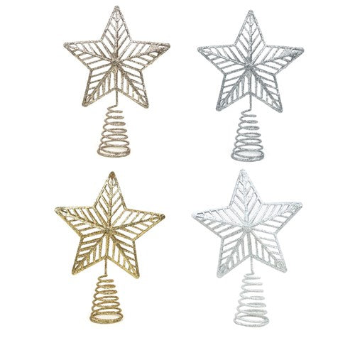 Glitter Finish Star Tree Toppers Assorted