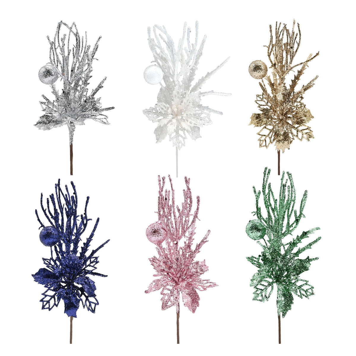 Glitter Floral Leaf Pick Assorted