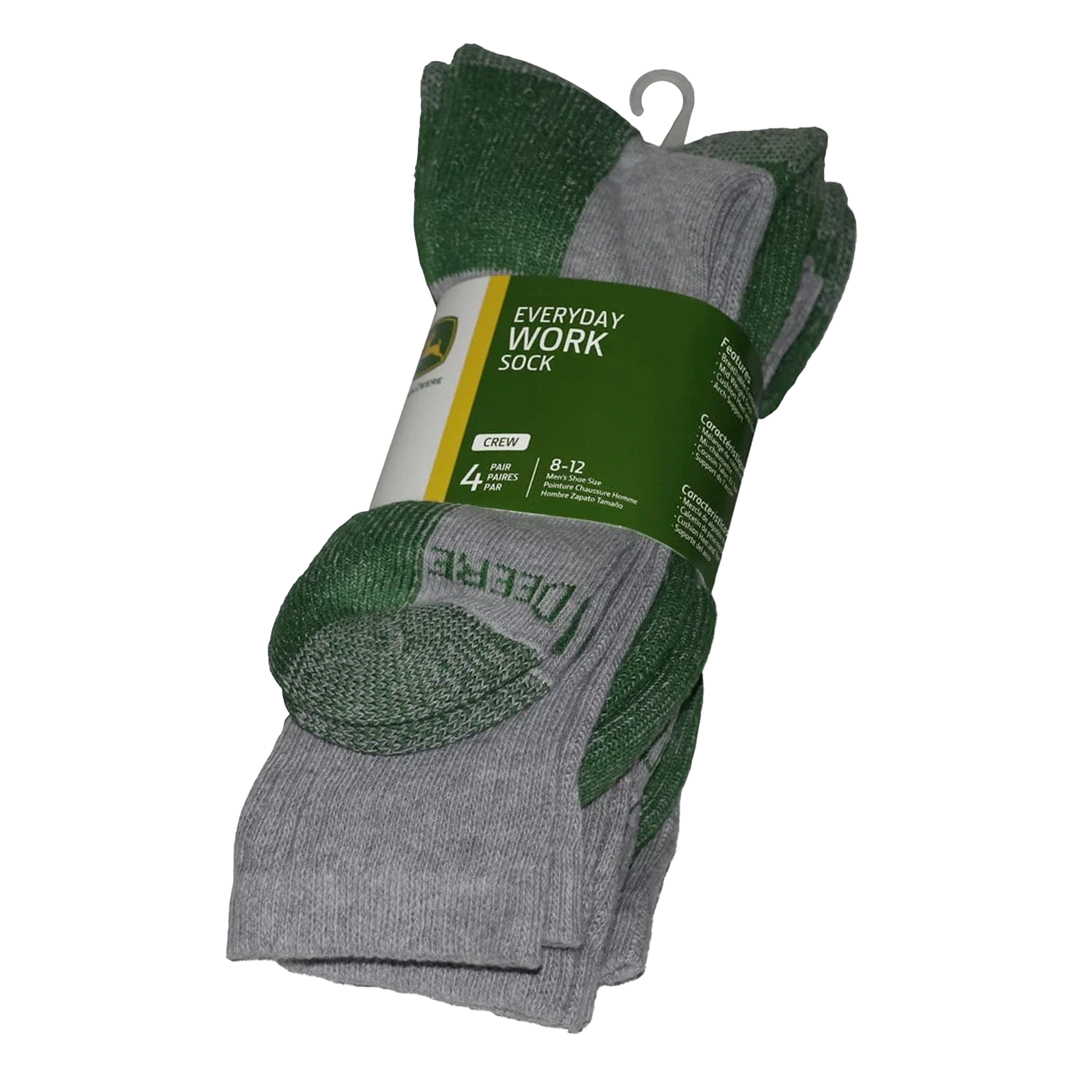 John Deere Crew Sock 4 Pack Cotton Light Heather/Grey