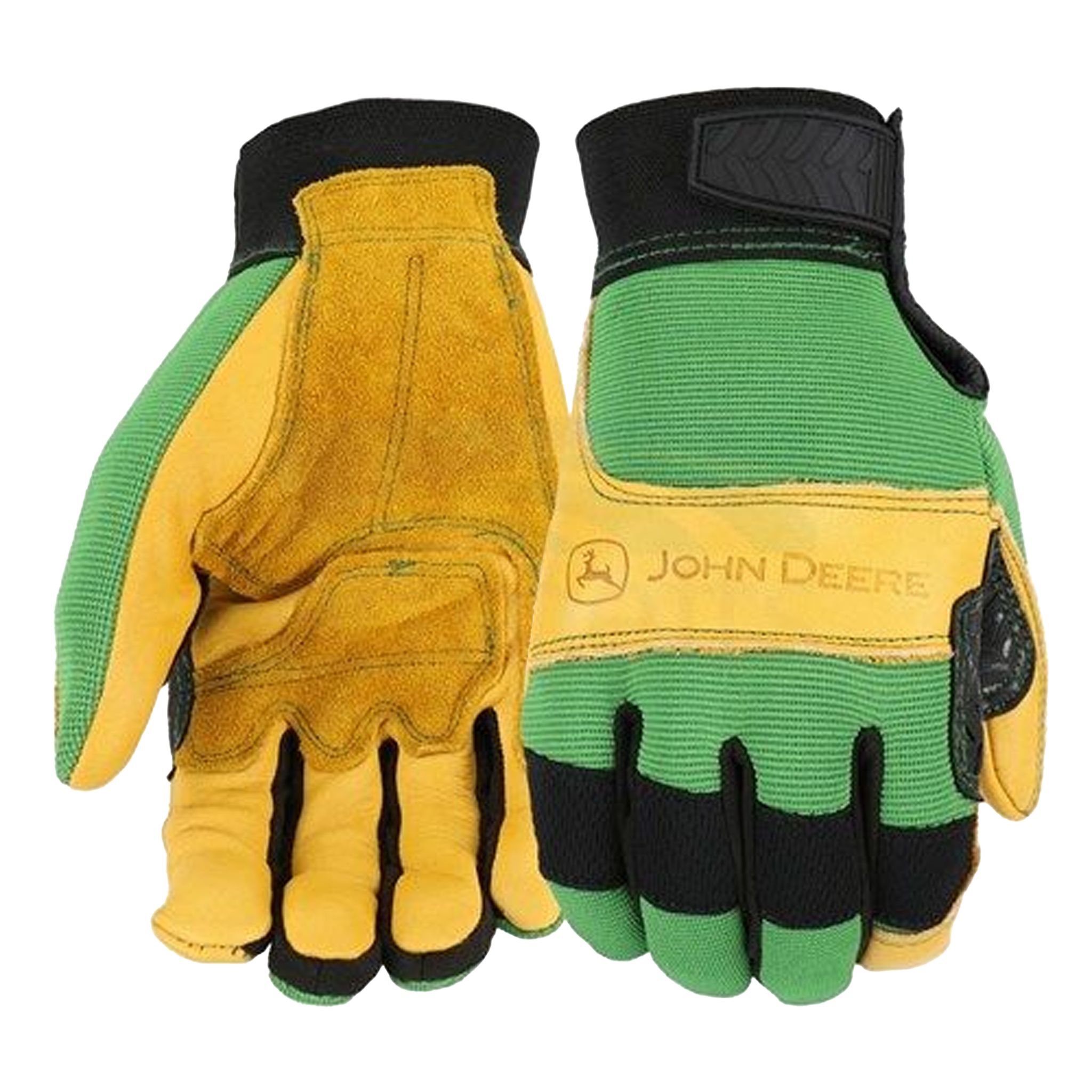 John Deere Heavy Duty Gloves Cow Leather Palm Spandex Back