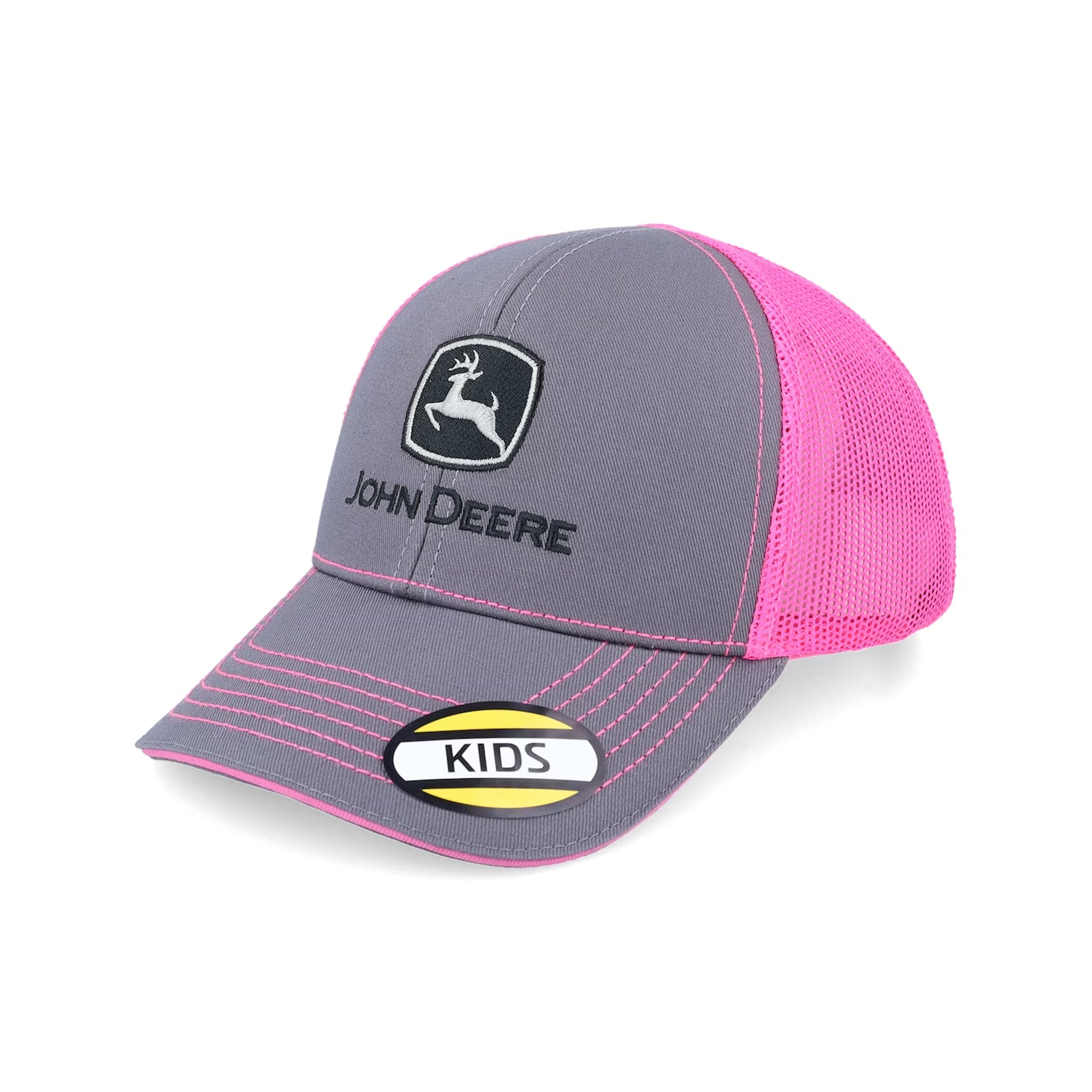 John Deere Kids & Adult Charcoal Cap with Neon Pink Mesh