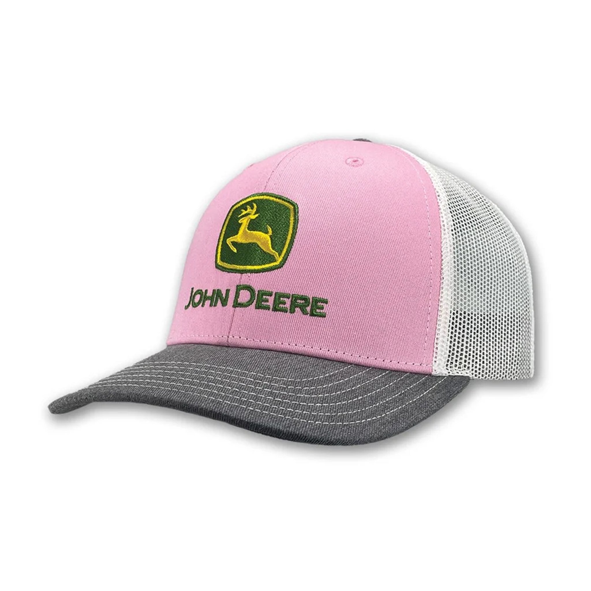 John Deere Trademark Logo Women's Pink Grey & White Trucker Cap