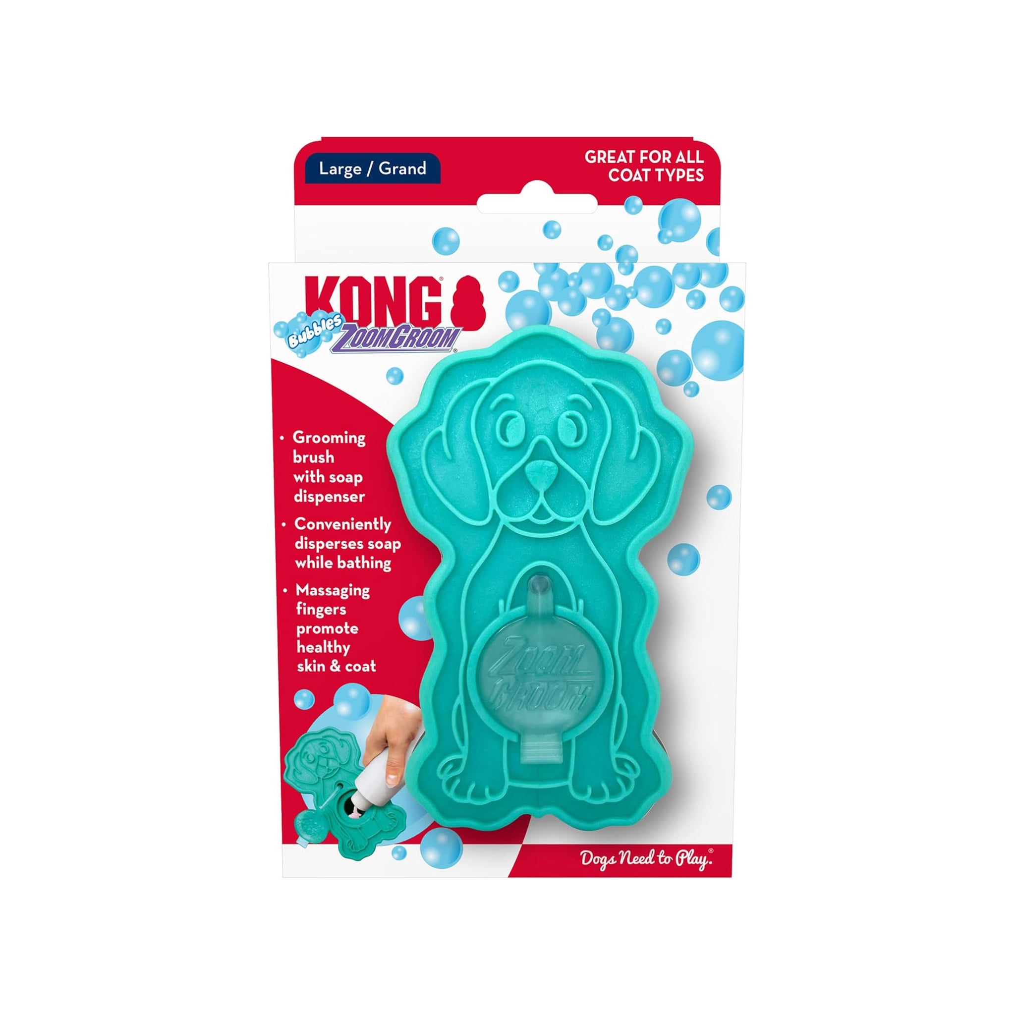 KONG ZoomGroom Bubbles Dog Grooming Brush – Large