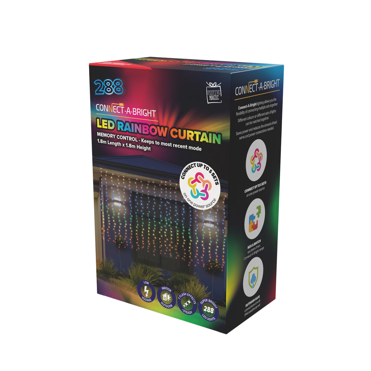 LED Curtain 288l Connectable Rainbow Flash