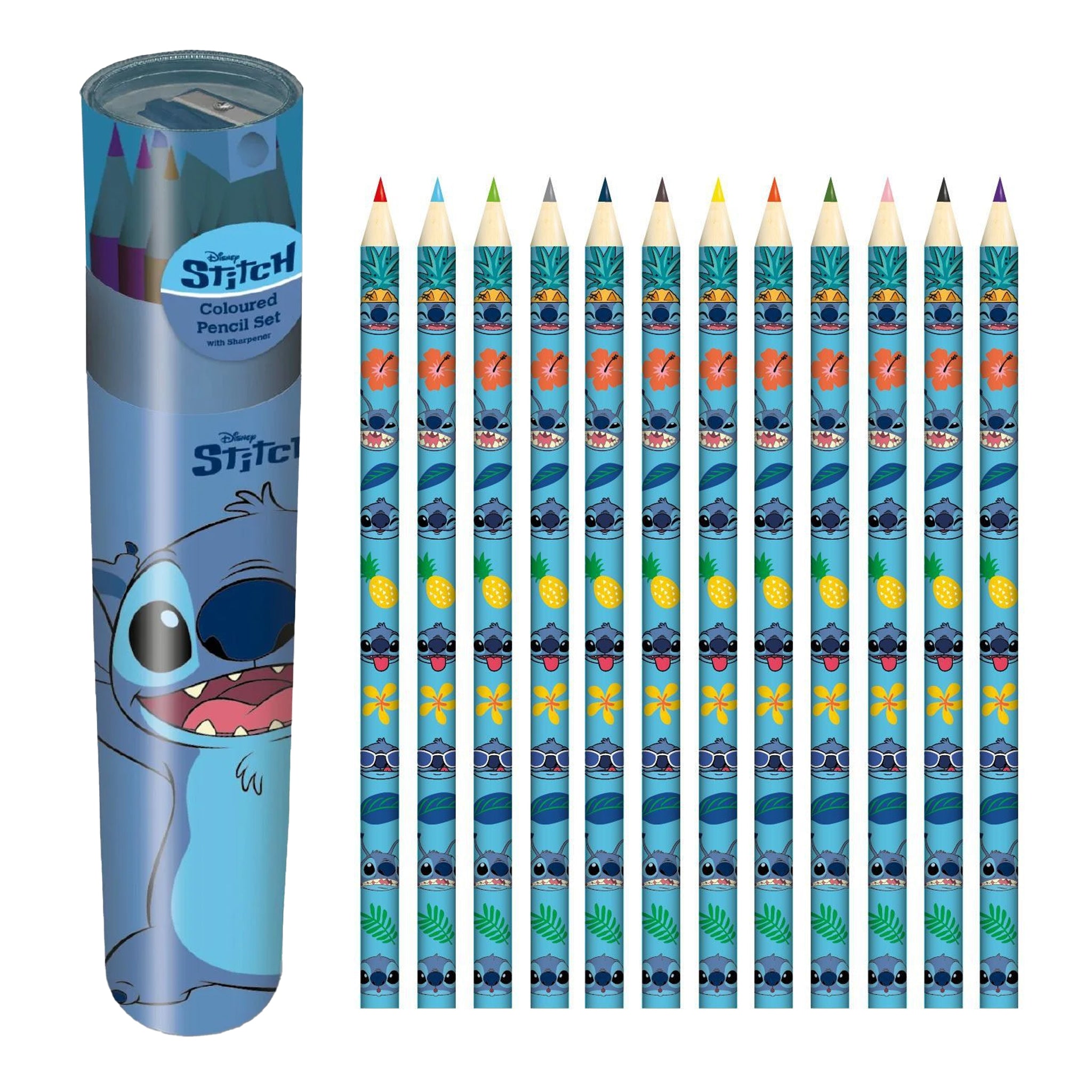 Disney Lilo & Stitch Coloured Pencil Set Tube with Sharpener