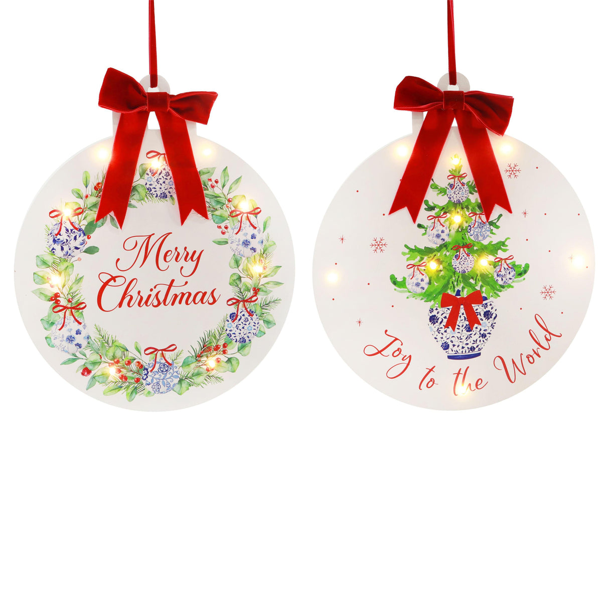 Lit Floral Plaque Red Bow 25.5cm Assorted