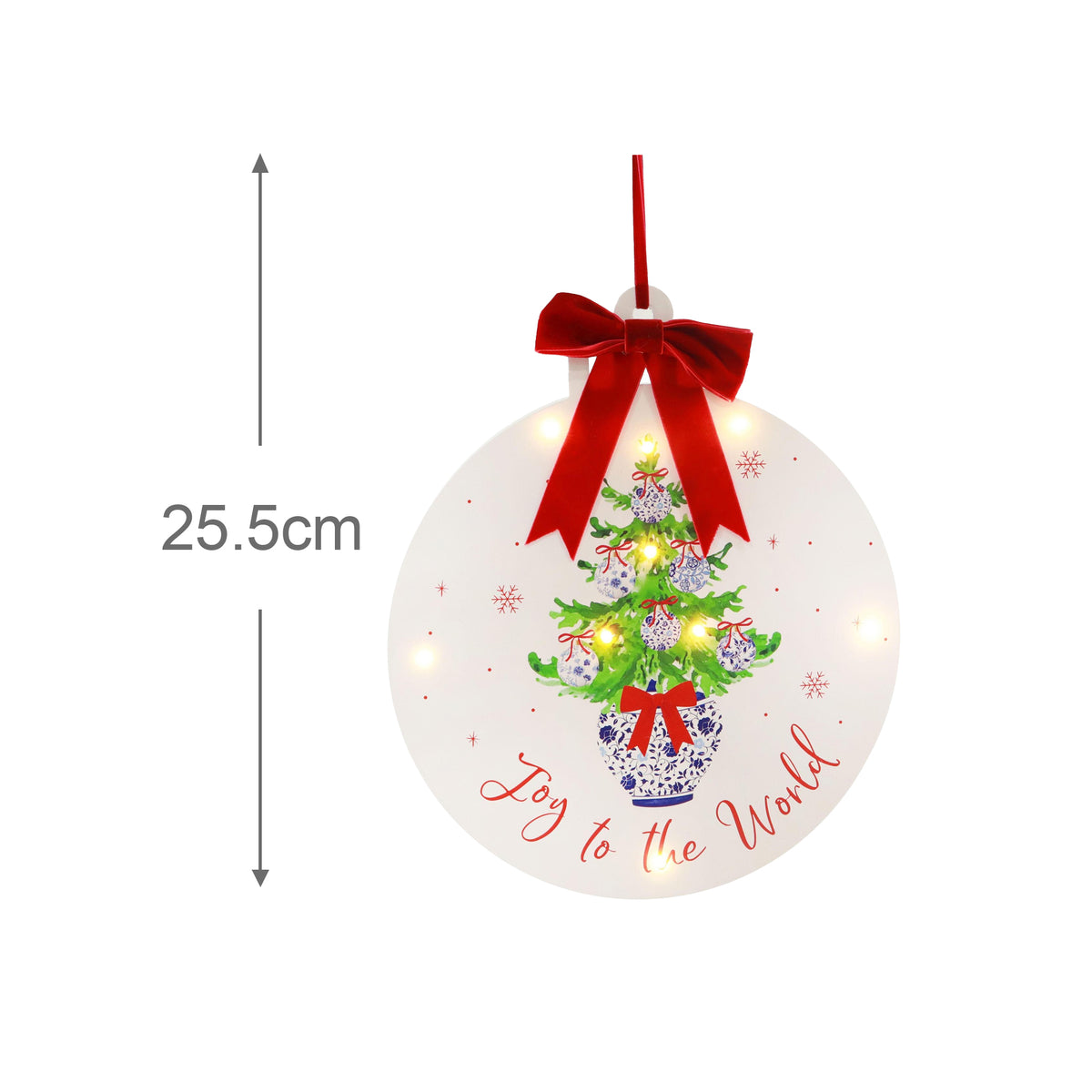 Lit Floral Plaque Red Bow 25.5cm Assorted