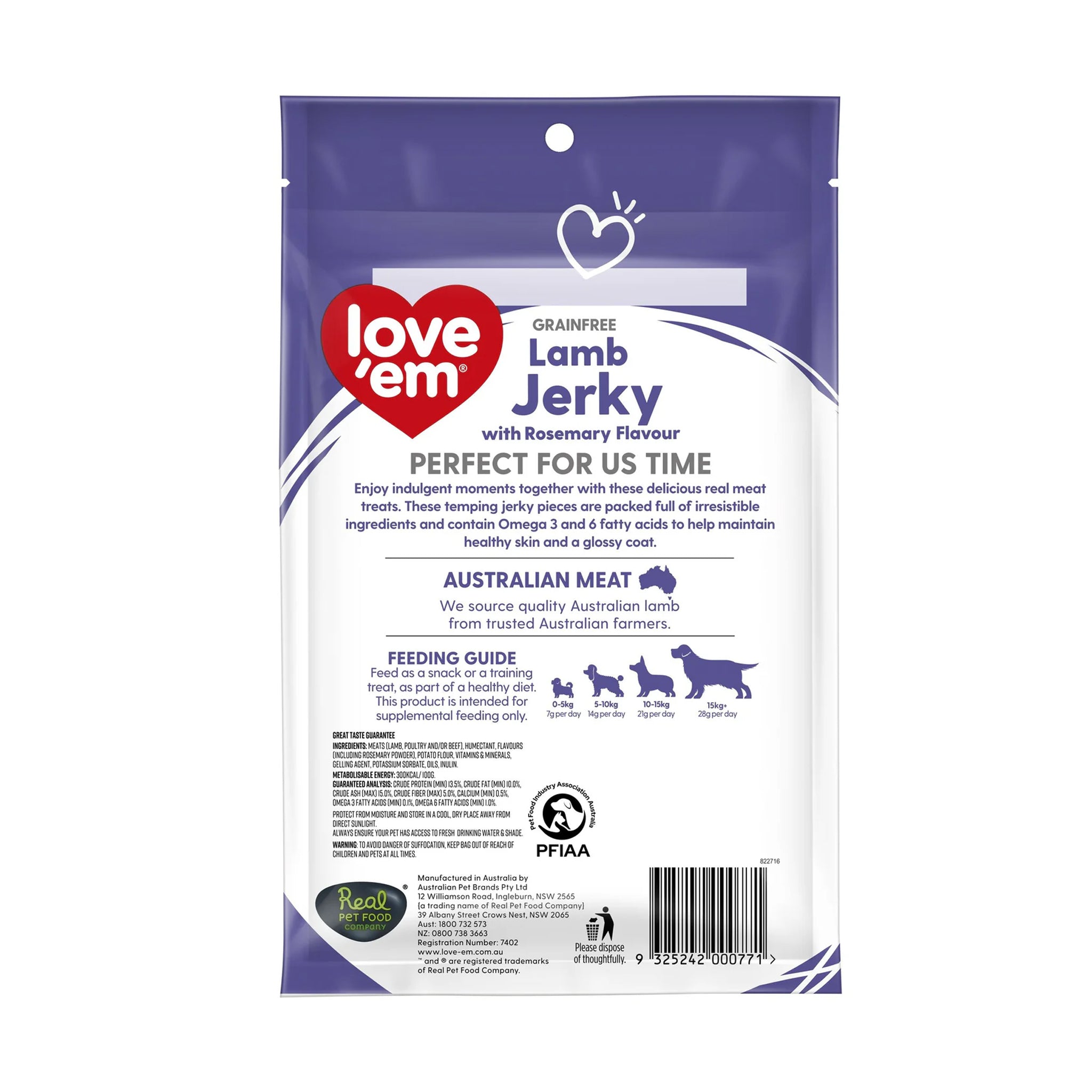 Love Em Lamb & Rosemary Jerky Dog Treats – Grain Free 200g