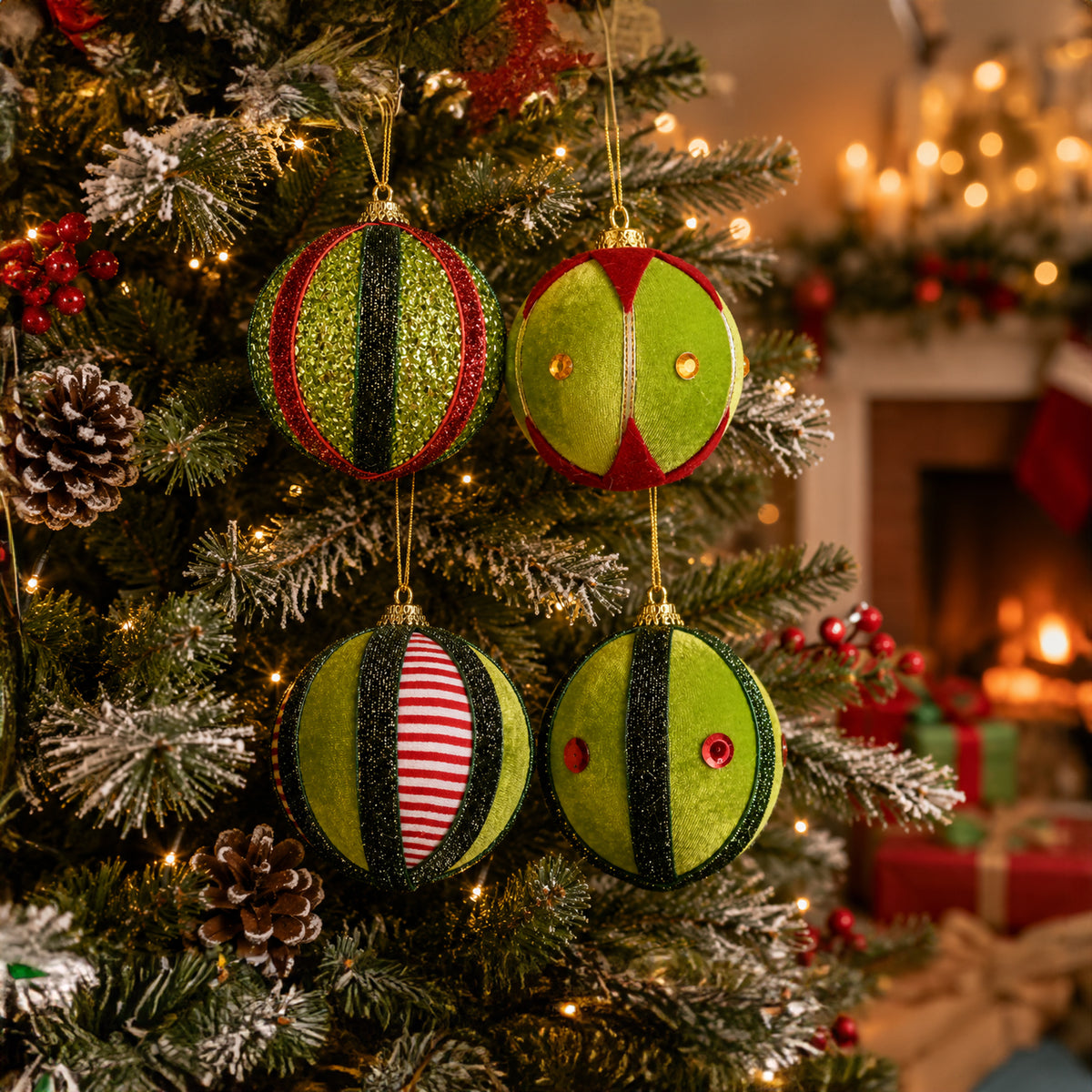 Mean Green Bauble 8cm Assorted