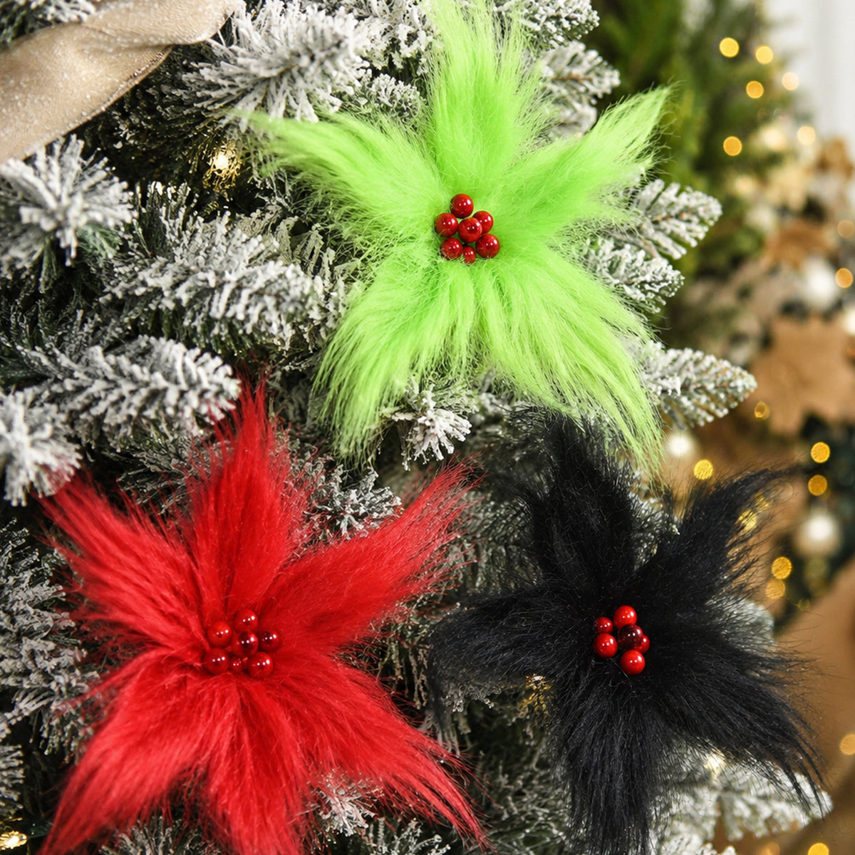 Mean Green Furry Flower Clip Assorted