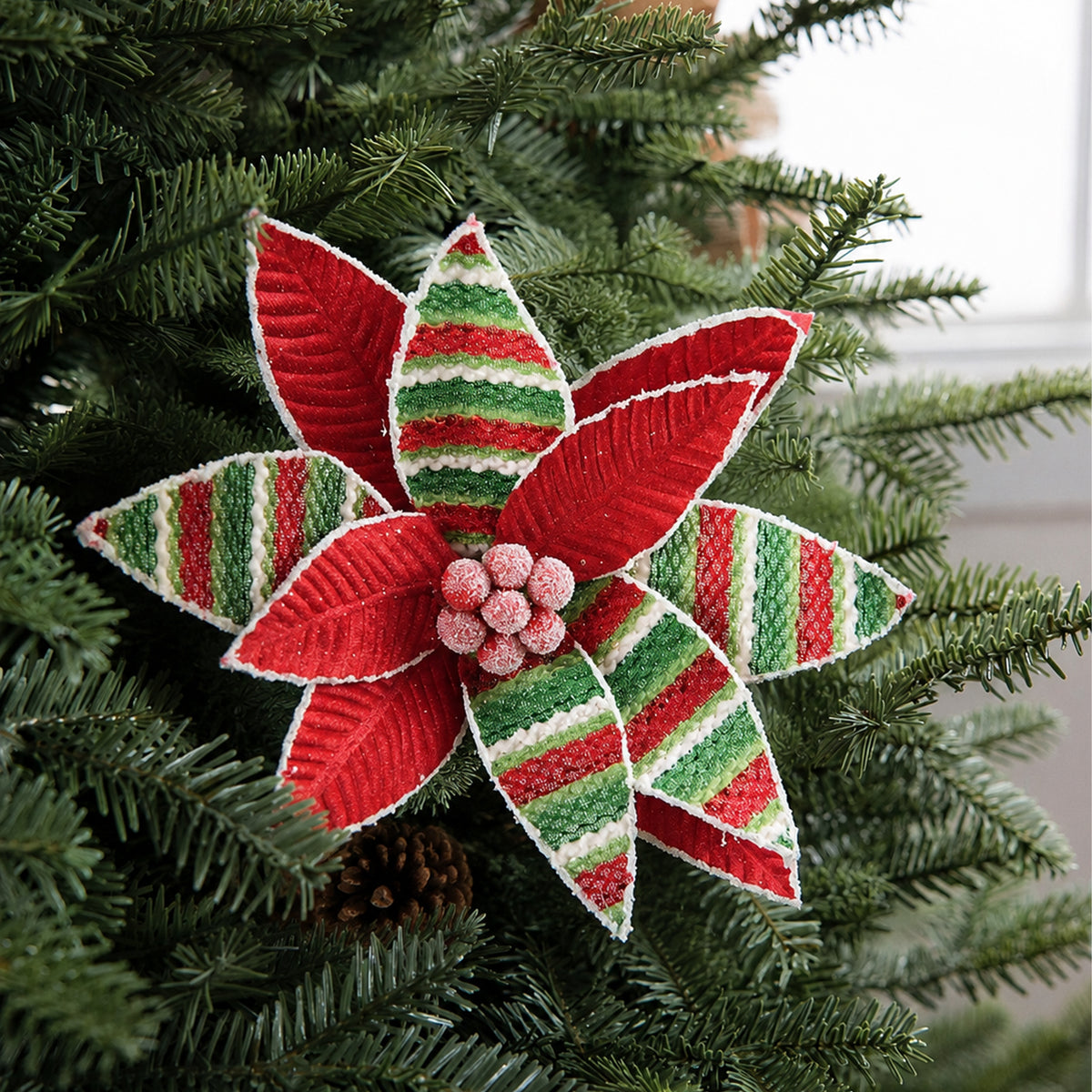 Mean Green Stripe Poinsettia Clip Assorted
