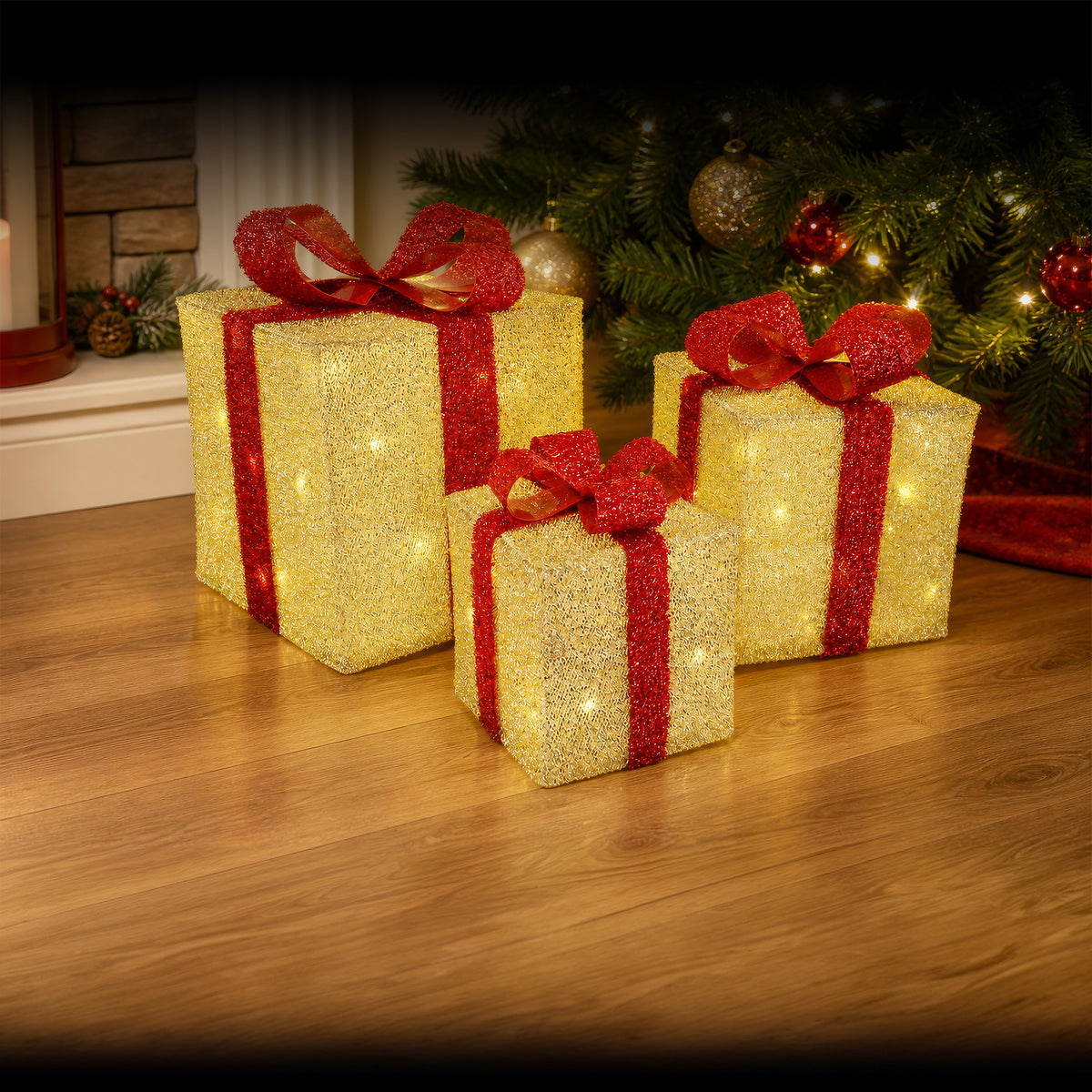 Mesh Tinsel Present Set 3pc Flashing Assorted