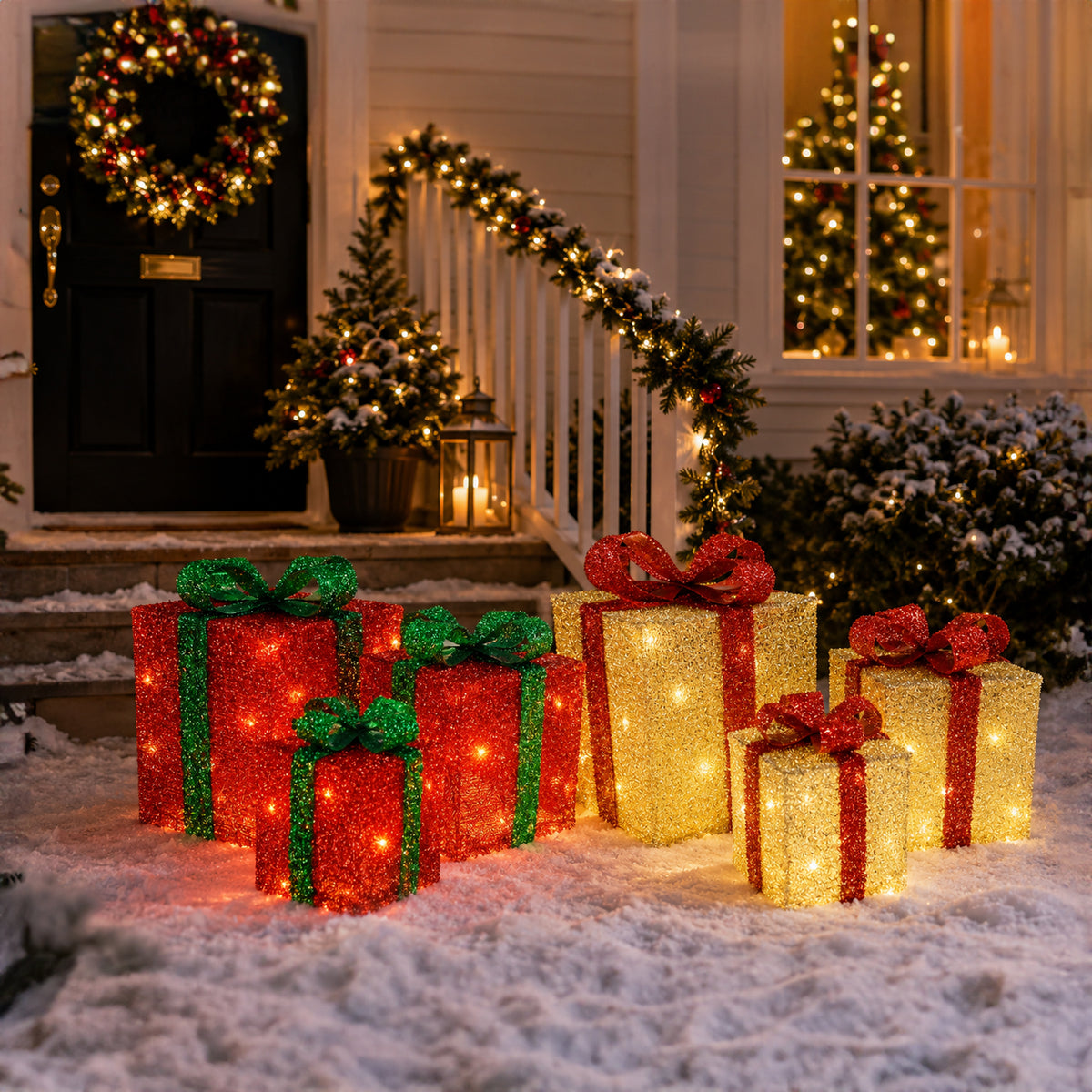 Mesh Tinsel Present Set 3pc Flashing Assorted