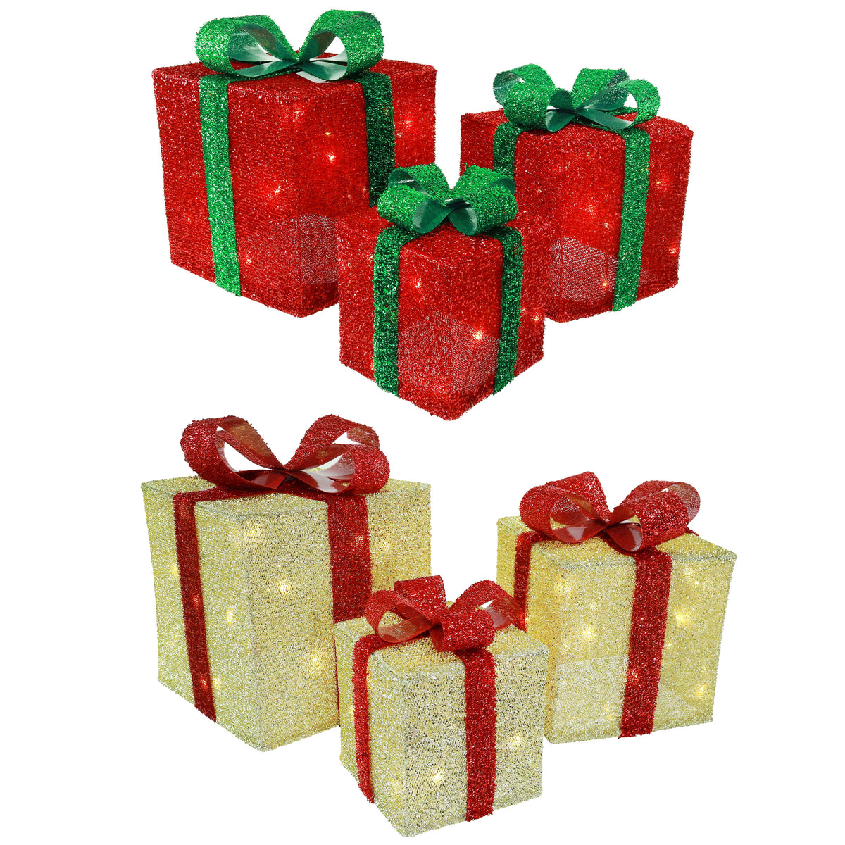 Mesh Tinsel Present Set 3pc Flashing Assorted