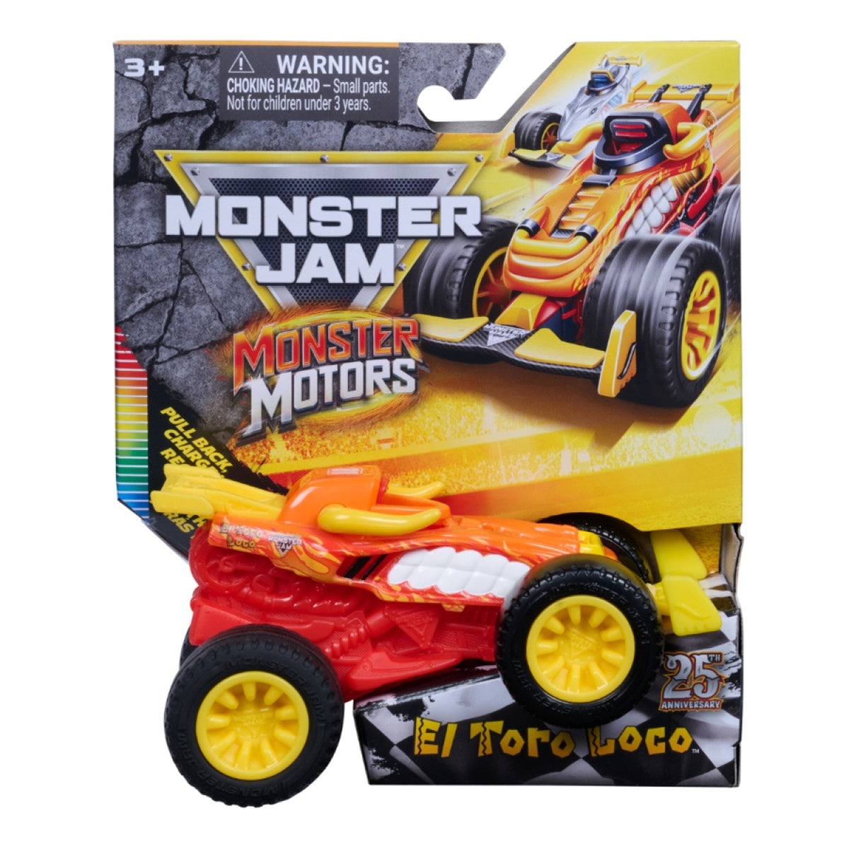 Monster Jam toy truck packaging with 'El Toro Loco' on a white background