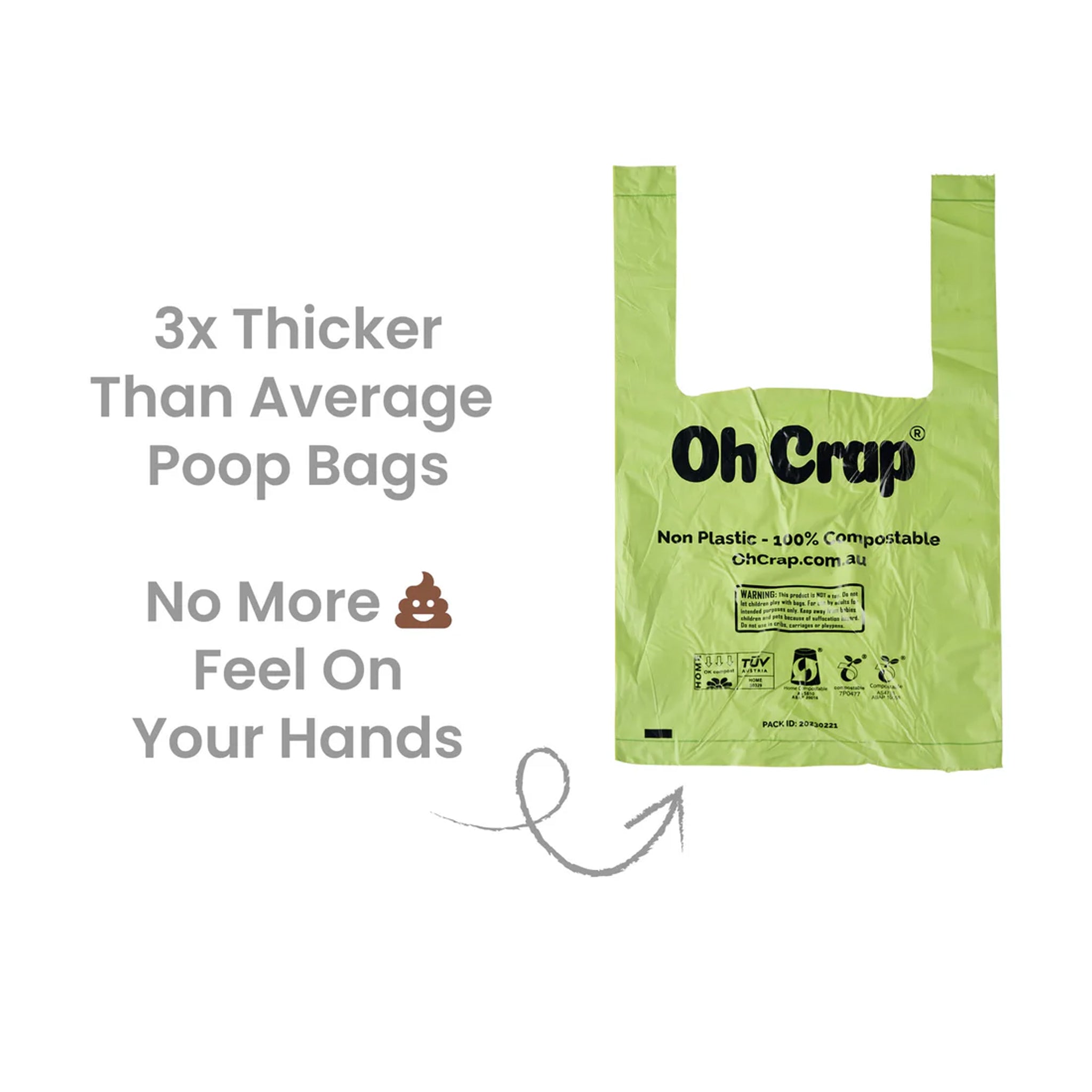 Oh Crap Compostable Handled Dog Poop Bags – 200 Bags (Single Roll)