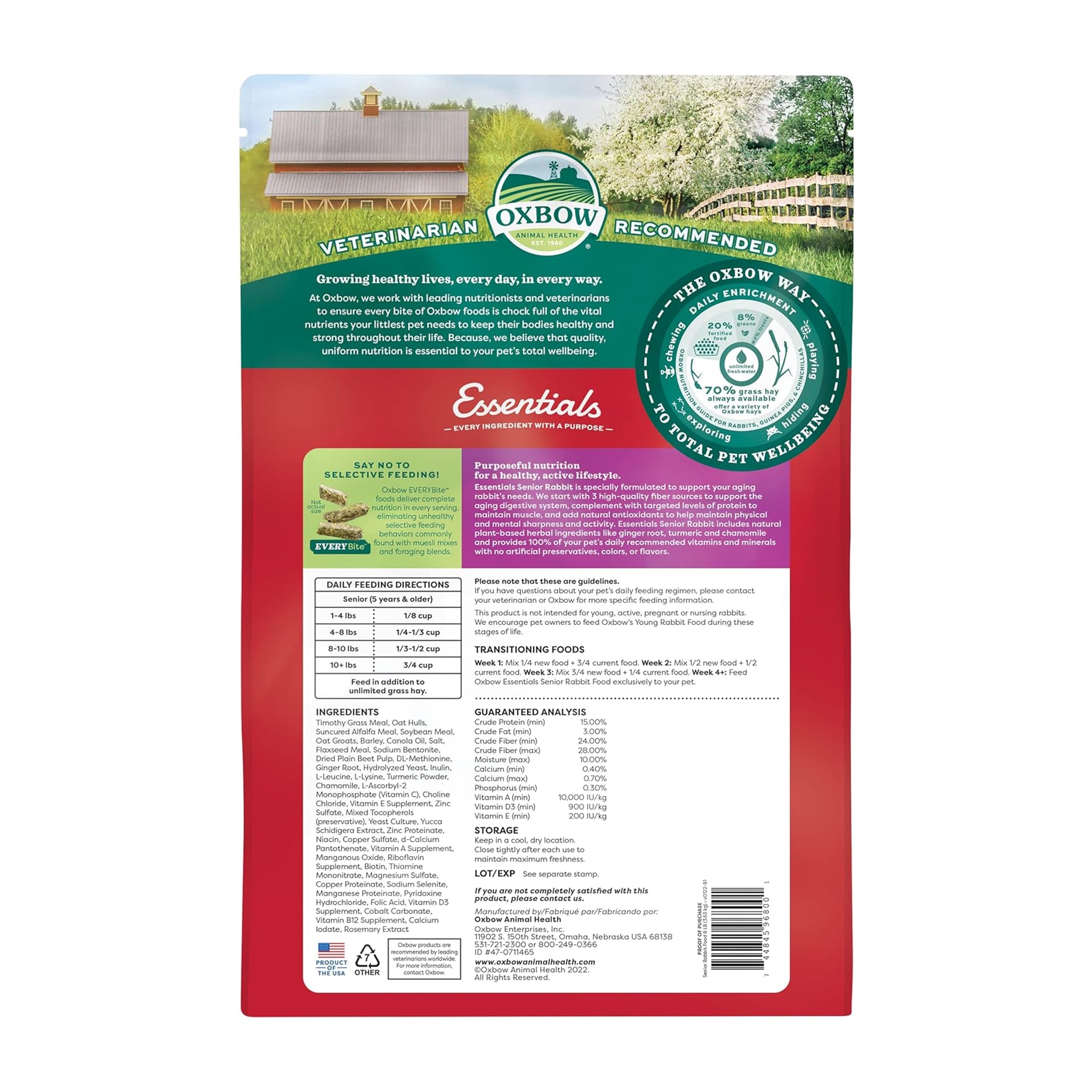 Oxbow Essentials Senior Rabbit Food 1.8kg