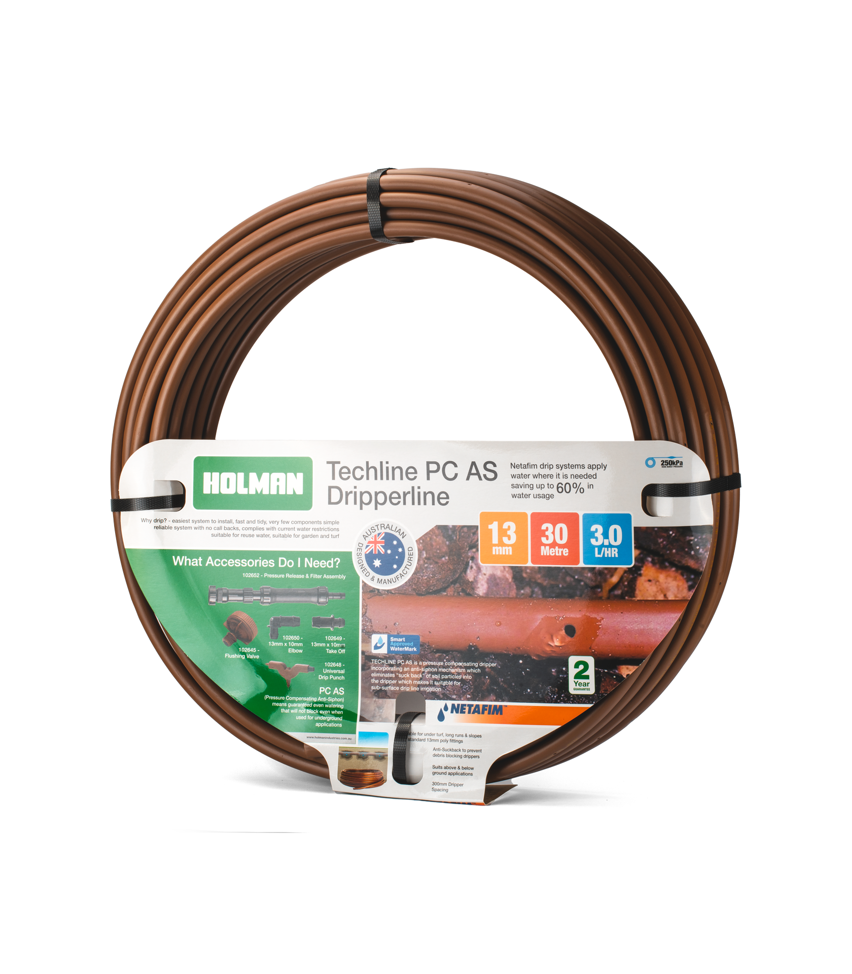 Holman Techline  PC Irrigation Drip Tube 13mm x 30m