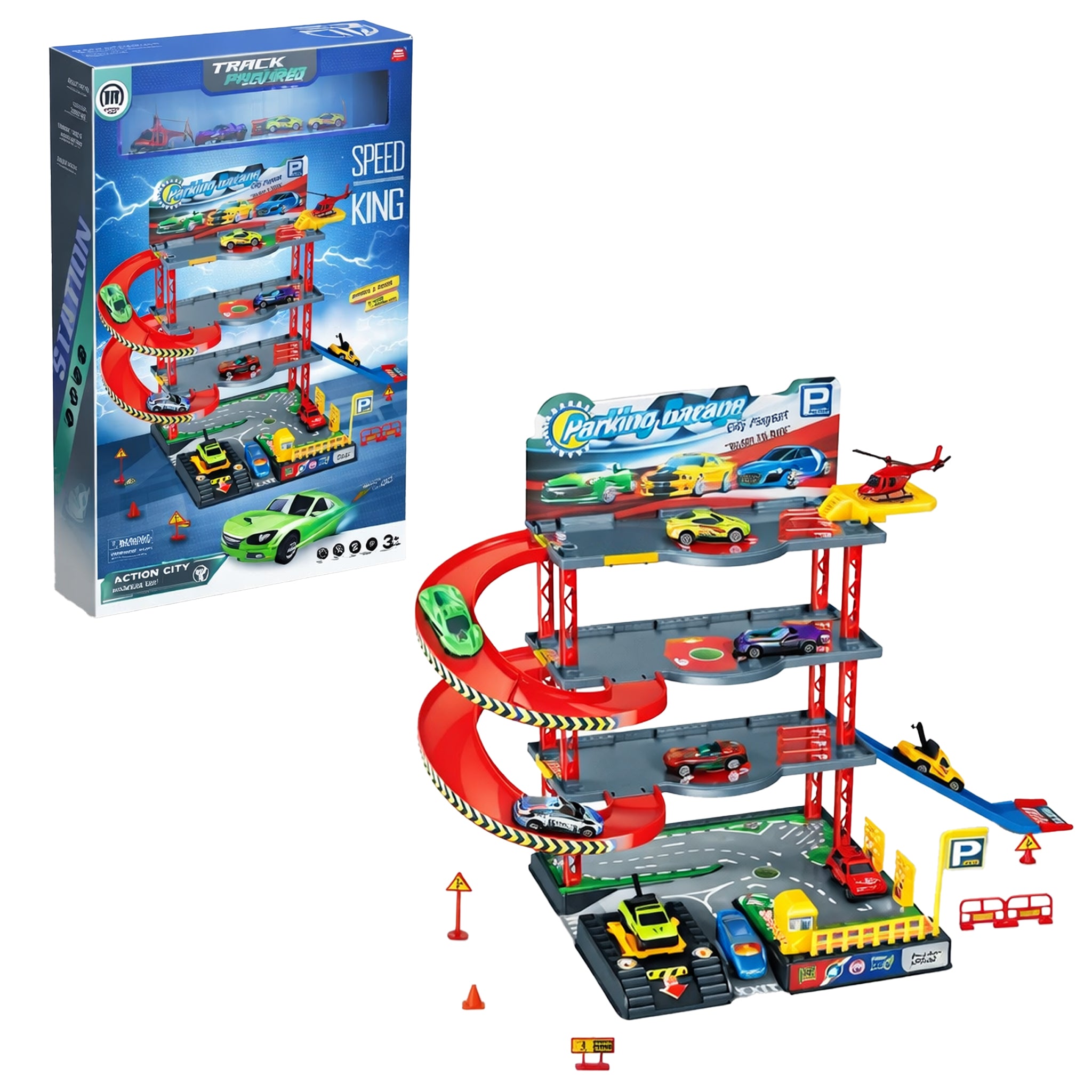 Parking Garage Playset – 4 Levels with Vehicles