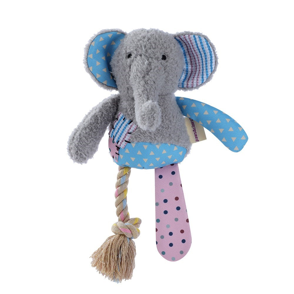 Patchy Pals Plush Elephant Dog Toy with Rope – 36cm