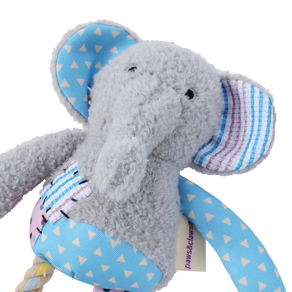 Patchy Pals Plush Elephant Dog Toy with Rope – 36cm