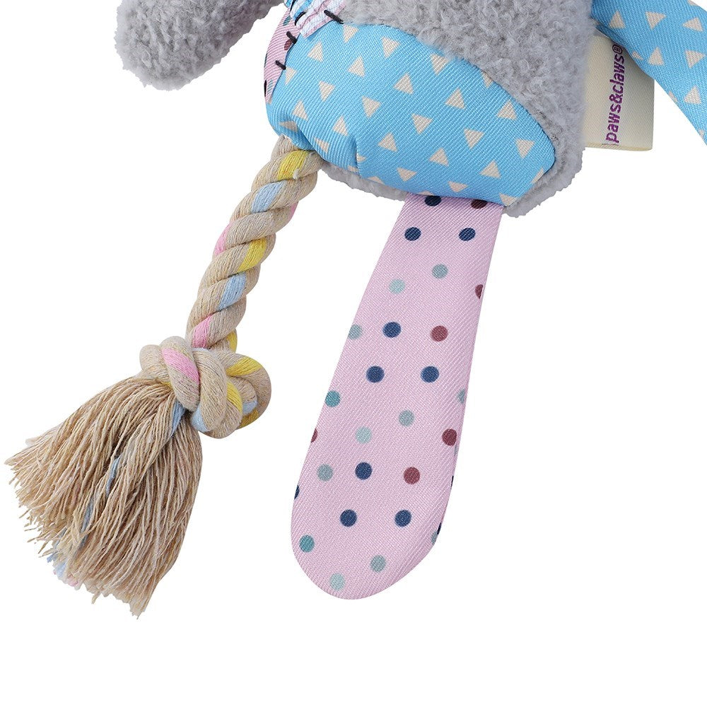 Patchy Pals Plush Elephant Dog Toy with Rope – 36cm
