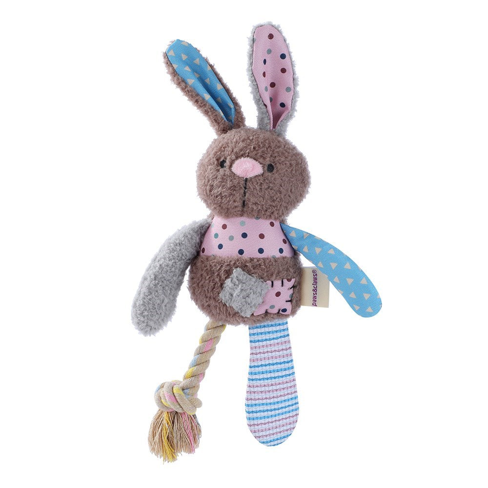 Patchy Pals Plush Rabbit Pet Toy with Rope – 32cm