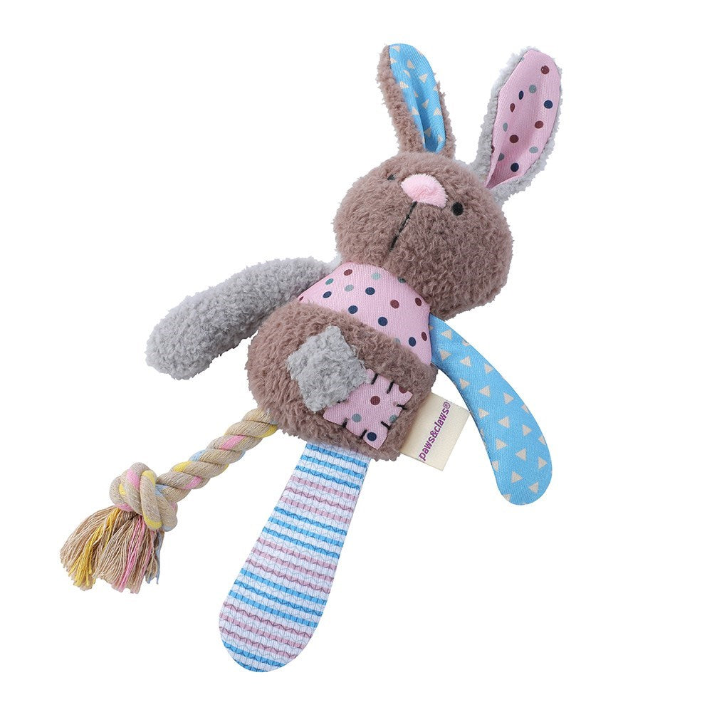 Patchy Pals Plush Rabbit Pet Toy with Rope – 32cm