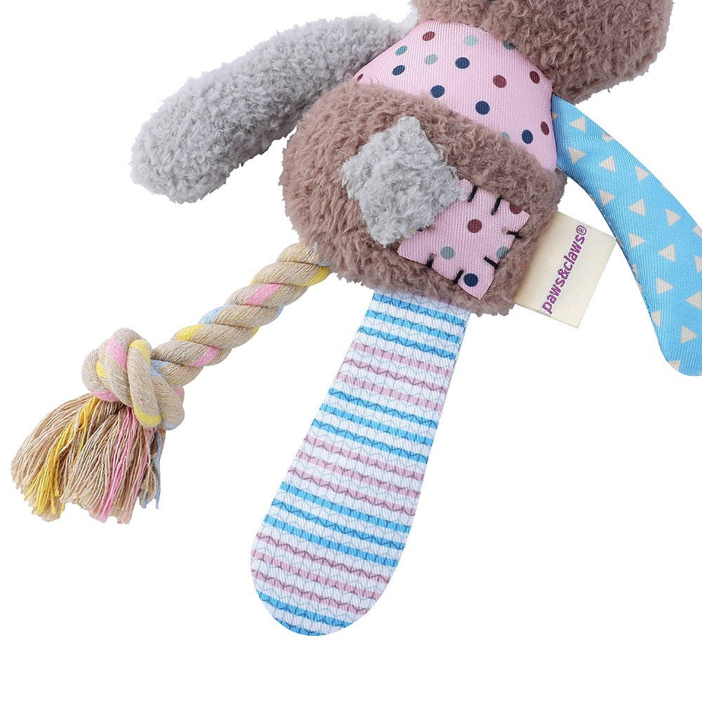 Patchy Pals Plush Rabbit Pet Toy with Rope – 32cm