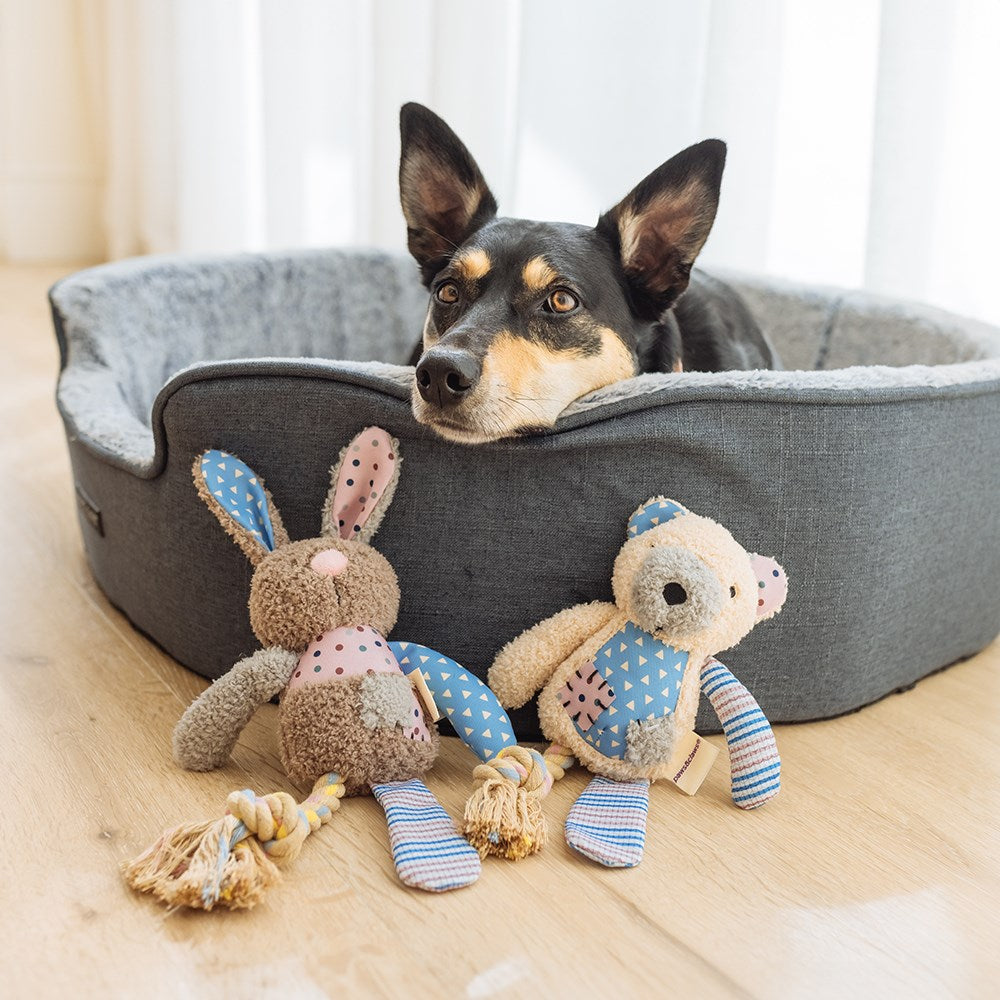 Patchy Pals Plush Rabbit Pet Toy with Rope – 32cm