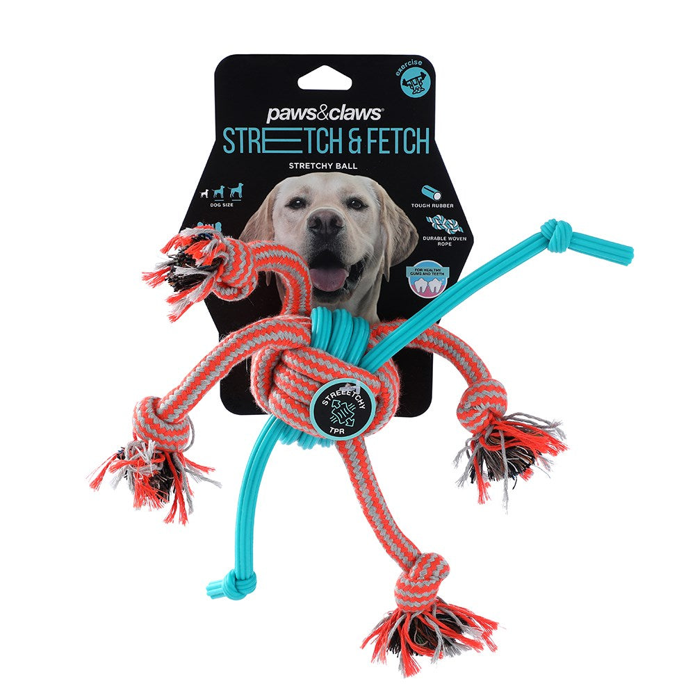 Stretch & Fetch TPR & Braided Rope Ball Dog Toy – 30cm
