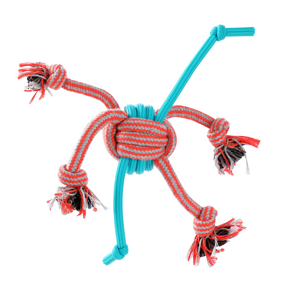 Stretch & Fetch TPR & Braided Rope Ball Dog Toy – 30cm